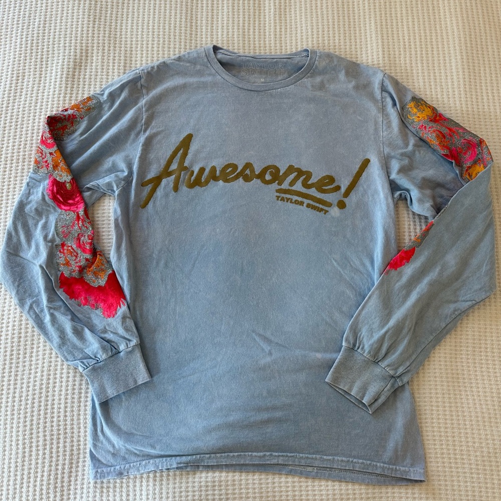 Taylor Swift 'Awesome!' Light Blue Long Sleeve Tee with Floral Sleeves
